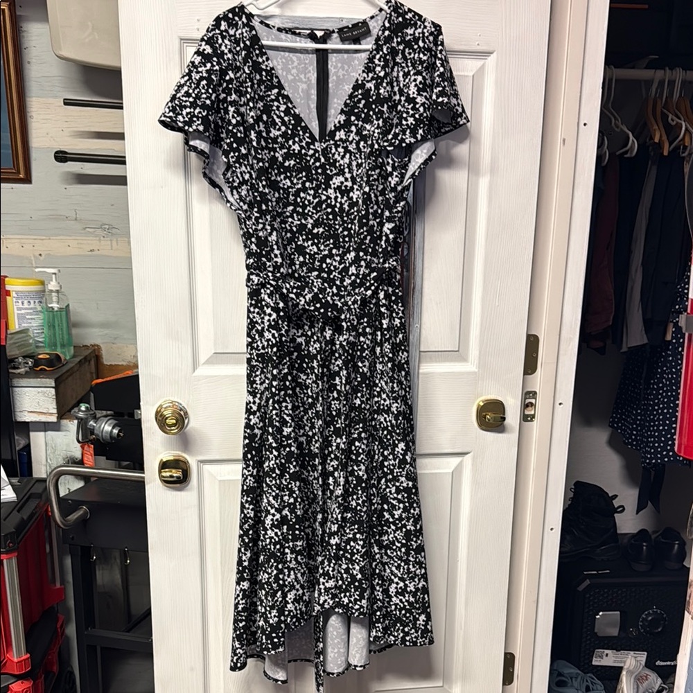 Lane Bryant Black and White Flutter Sleeve Wrap Dress